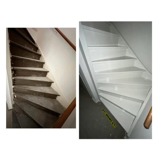 Trap schilderen, voor en na, door Schildersbedrijf M. Koster